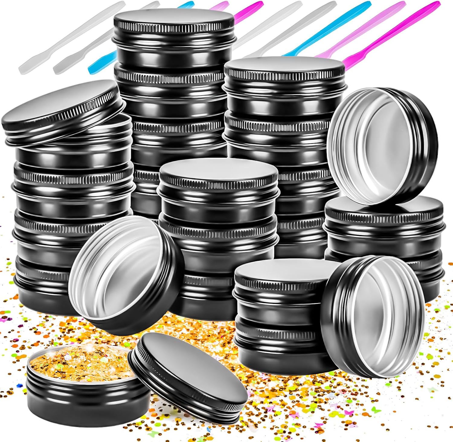 24Pack 1oz Tin Jars, 30ml Metal Tin cans, 1Ounce Aluminum tin can jar Containers with Screw Lid for Lotion Bars, Toiletries, Creams, Samples, Makeup Cosmetic, Spices, Salve, Balms, Beard Balm