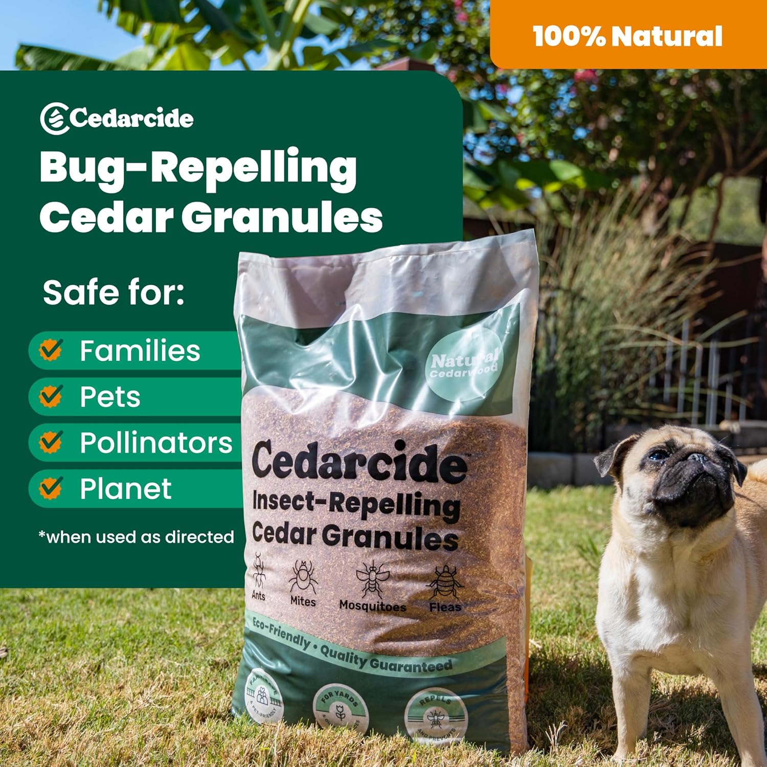Cedarcide Lawn, Home & Garden Cedar Granules | Repels Fleas, Ants, Spiders & Mosquitoes | Smells Great, Easy to Use | Family & Pet Safe | 2 Bags (16 Lbs)