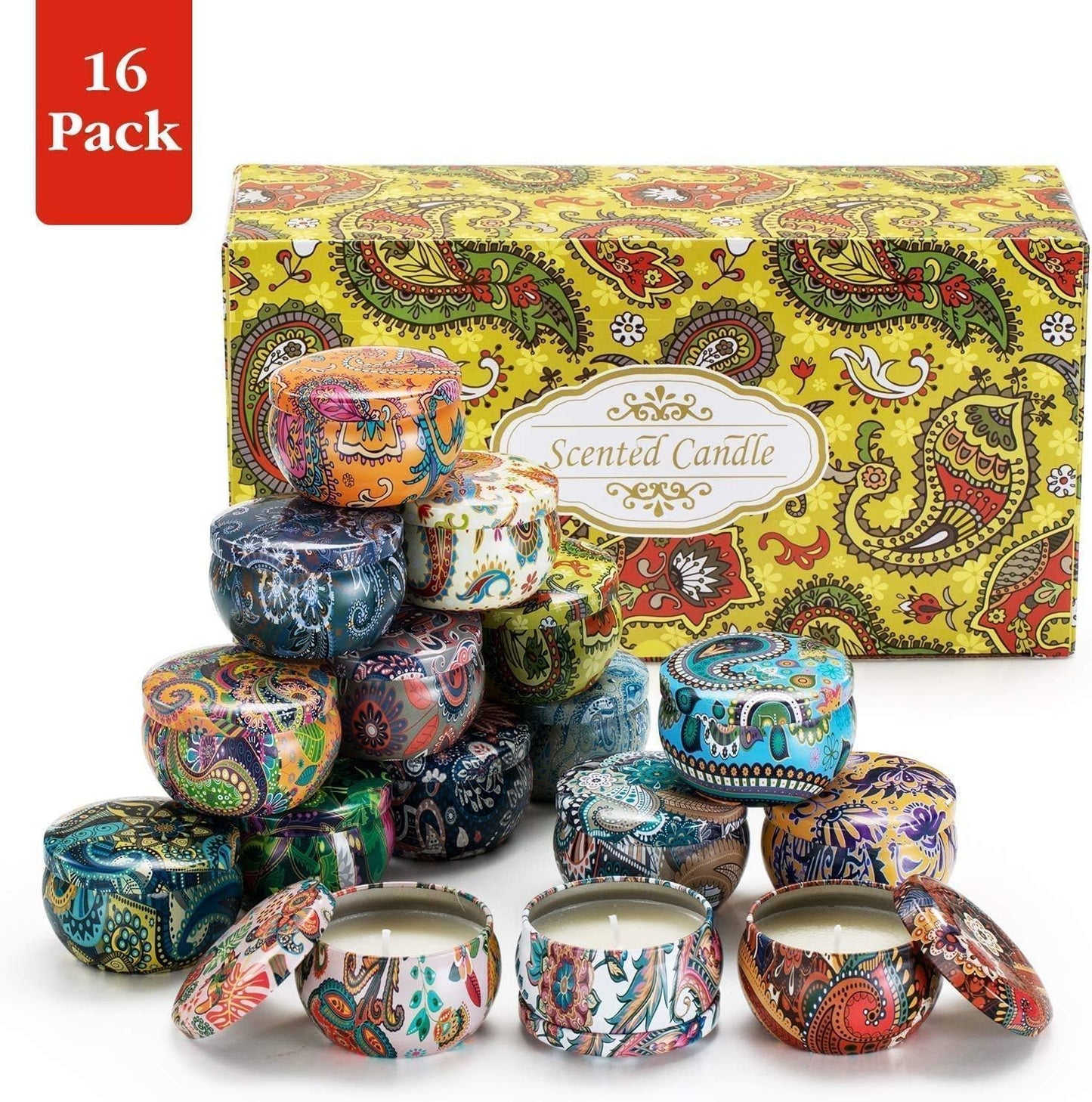 WPONSZU 16 Pack Scented Candles Gift Set for Woman, Jar Candle, 2.5 oz Soy Wax Tin Candle-Ideal Gift for Travel Home Décor