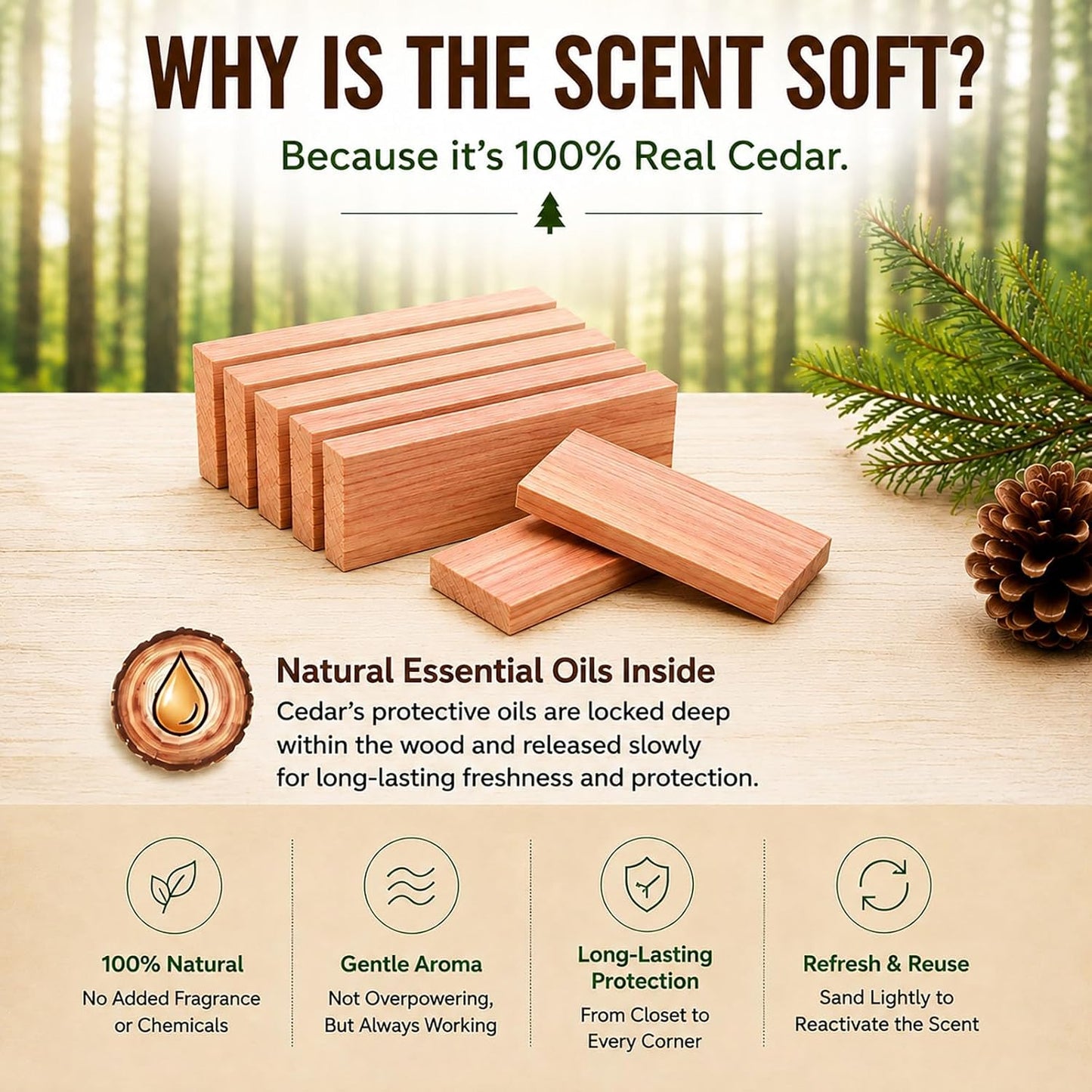 50 PCS Cedar Blocks for Clothes Storage,100% Natural Aromatic Cedar Blocks for Closet Storage,Wardrobe,Drawers,Shelves