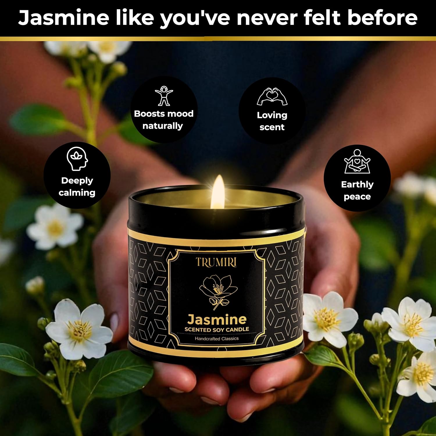 Jasmine Candle Strong Scented Soy Candel Natural Non Toxic Velas Aromáticas Gift for Women Pack of 1 5Oz Decorartive Travel Tin
