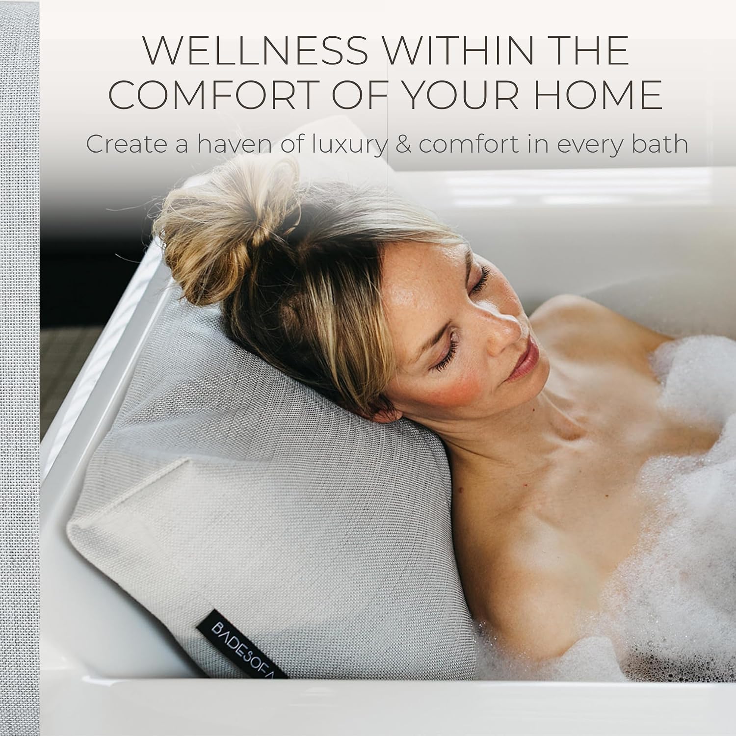 BADESOFA® Luxury Bath Pillow M - Lusciously Soft & Comfortable Tub Pillow for Bathtub - Washable & Quick-Drying Bath Back Pillow - Non-Slip Full Body Tub Pillow - Luxury Spa Cushion in Grey
