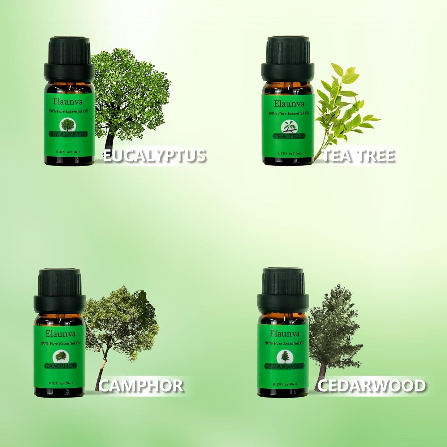 Essential Oils Set,100% Pure Natural,4 Scents(Eucalyptus/Tea Tree/Cedarwood/Camphor),for Aromatherapy and Home Fragrance,Aroma Therapy Oil,Gift for Friends/Family (0.33Fl Oz*4, Tree Set)