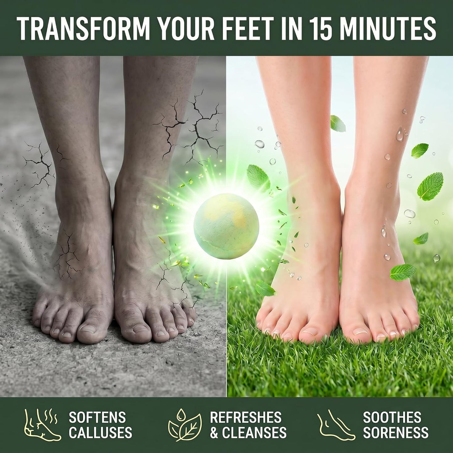 Tea Tree Oil Foot Soak Bombs with Epsom Salt, Cleanses & Refreshes, Softens Calluses, Soothes Tired Feet, Athletes Foot, Therapeutic Blend of Epsom Salt, Dead Sea Salt & 8 Essential Oils