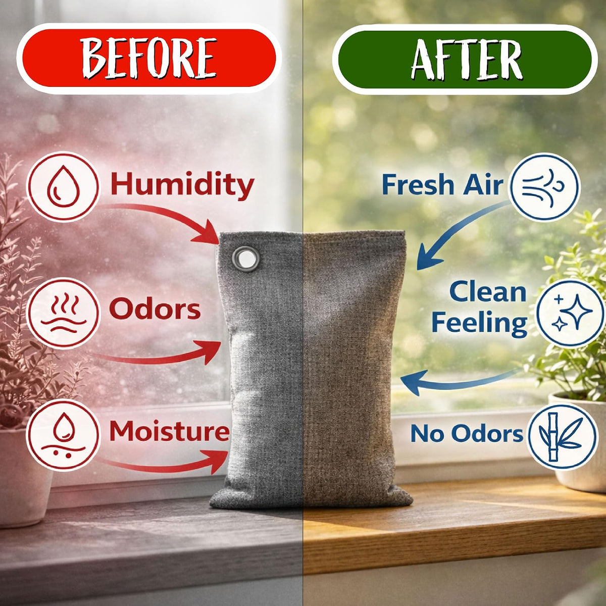 Activated Charcoal Odor Absorbers for Strong Odors in Homes, Cars, &amp; Shoes - Reusable Moisture Absorbers - Sustainable Odor Absorbers - Room Air Freshener - 10 Activated Bamboo Charcoal Bags (100g)