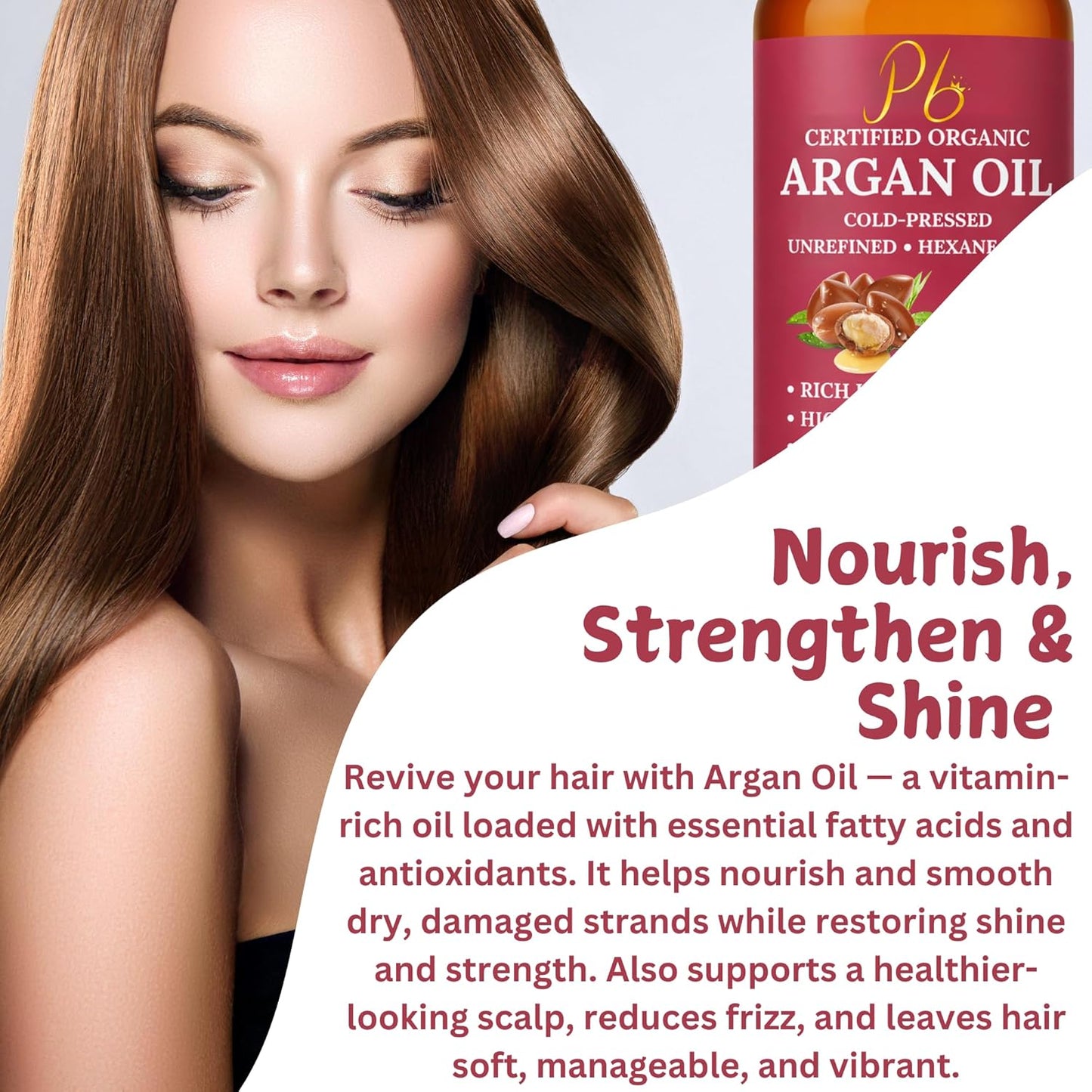 Argan Oil – 100% Pure, Cold-Pressed & Unrefined USDA Organic Moroccan Argan Oil for Hair, Face & Skin, Organic Argan Oil Hair Treatment for Dry, Damaged Hair- 4 Fl Oz Glass Bottle with Dropper