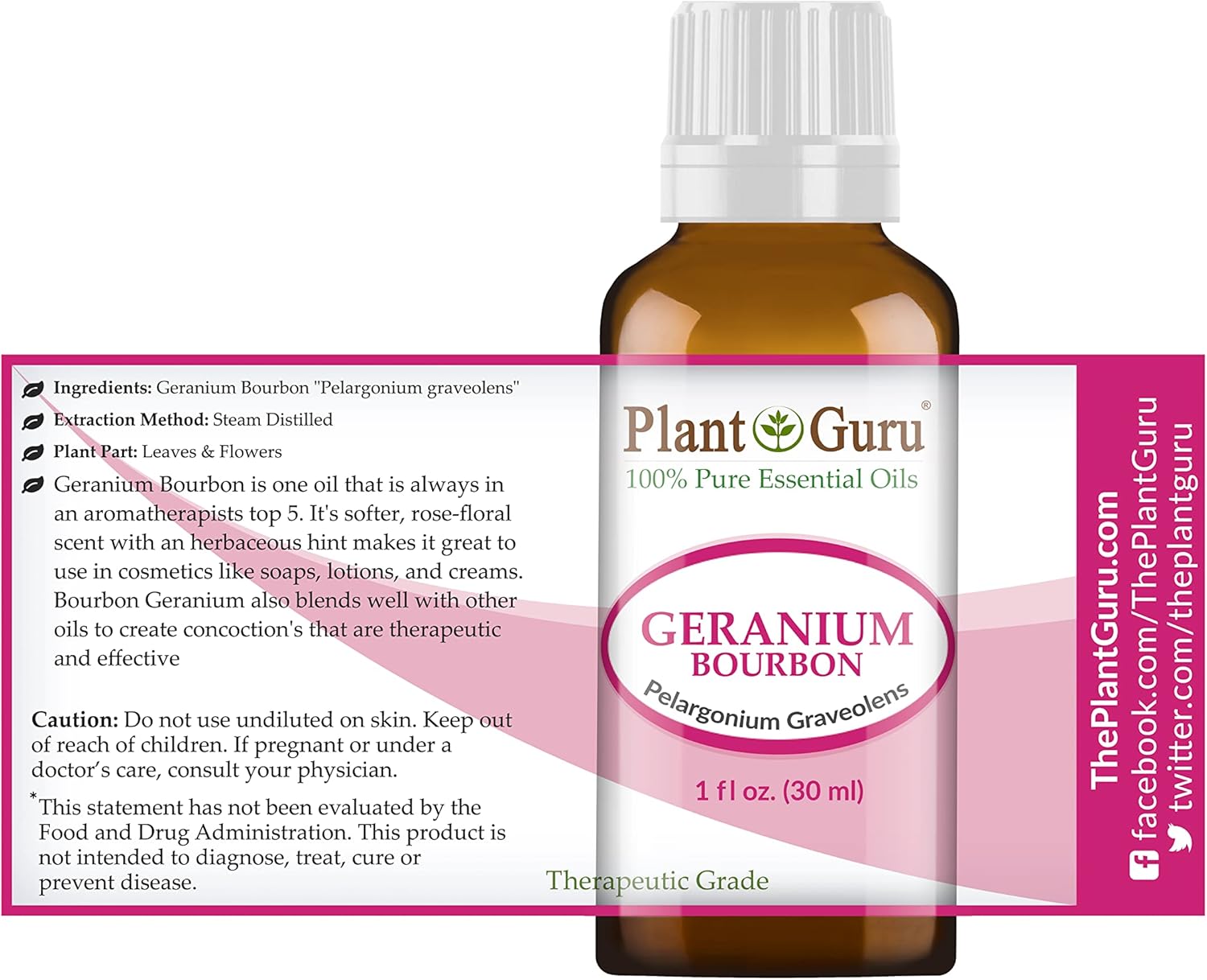 Geranium Bourbon Essential Oil 1 oz / 30 ml 100% Pure Undiluted Therapeutic Grade.
