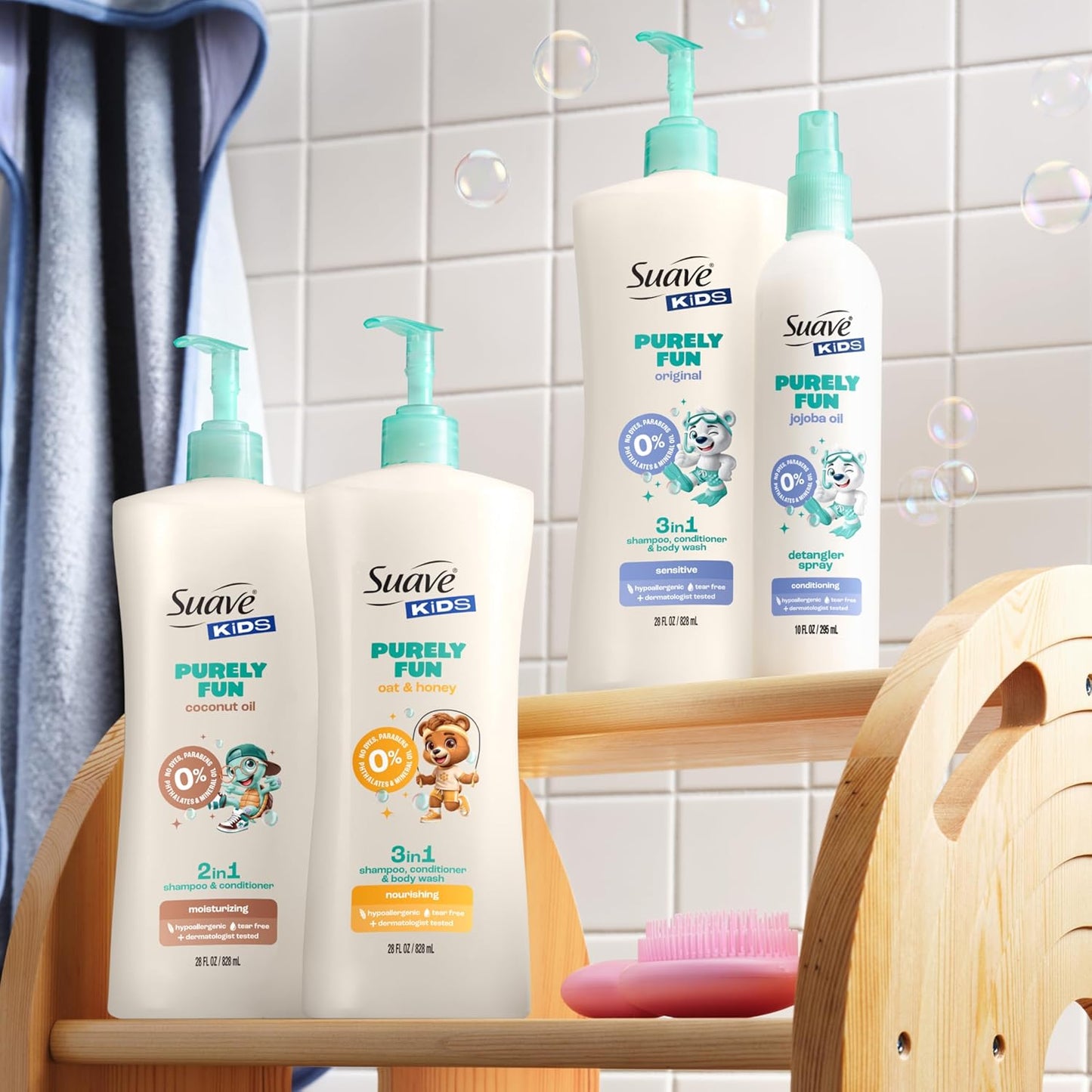 Suave Kids Purely Fun Jojoba Oil Conditioning Detanger Spray, with 100% natural Jojoba Oil, 0% dyes, parabens, phthalates, and mineral oil, Tear Free 10 oz