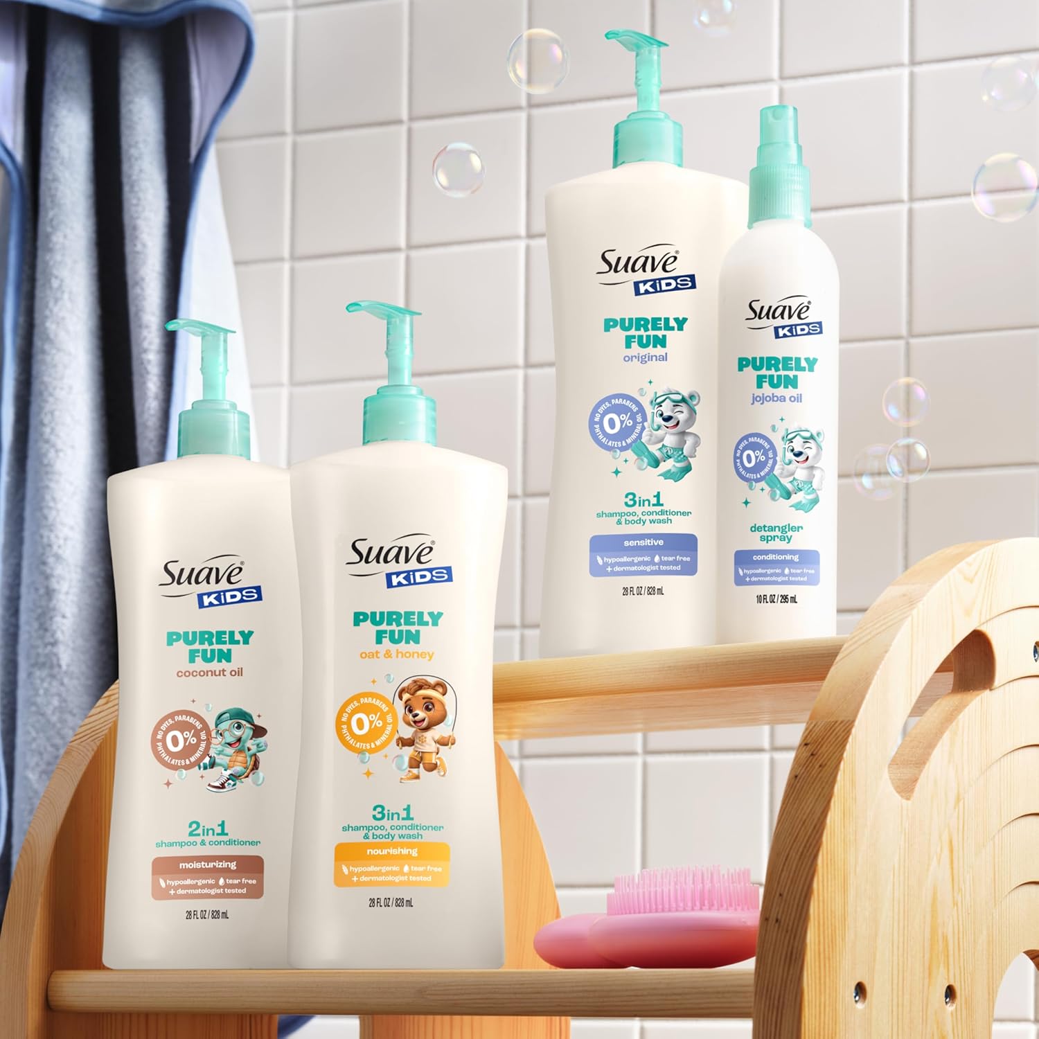 Suave Kids Purely Fun Jojoba Oil Conditioning Detanger Spray, with 100% natural Jojoba Oil, 0% dyes, parabens, phthalates, and mineral oil, Tear Free 10 oz