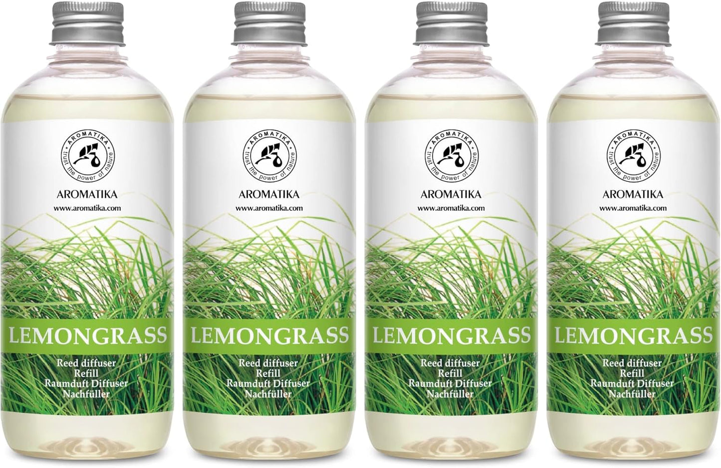 Lemongrass Diffuser Refill 68 Fl Oz (4x17Fl Oz) - Fresh & Long Lasting Fragrance - Refill Bottle with Natural Essential Lemongrass Oil - Best for Aromatherapy - Reed Diffuser Oil Refill for Home