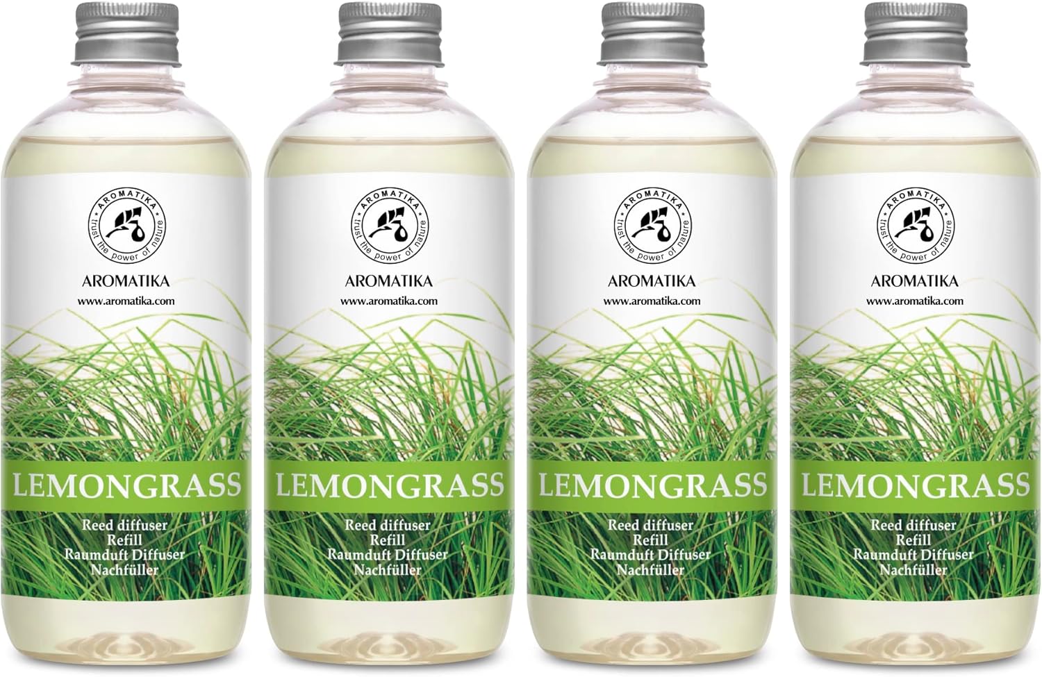 Lemongrass Diffuser Refill 68 Fl Oz (4x17Fl Oz) - Fresh & Long Lasting Fragrance - Refill Bottle with Natural Essential Lemongrass Oil - Best for Aromatherapy - Reed Diffuser Oil Refill for Home