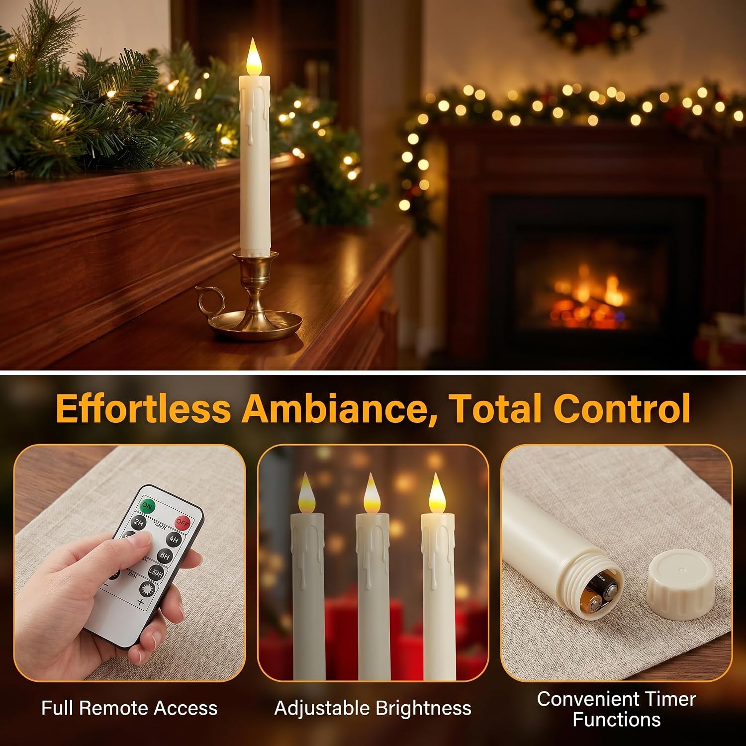 6.7 Inch Flameless Taper Candles with Remote and Timer, 6 Pack Battery Operated LED, 3D Flickering Flame Electric Candlesticks for Wedding Christmas Home Window Fireplace Decor, Ivory