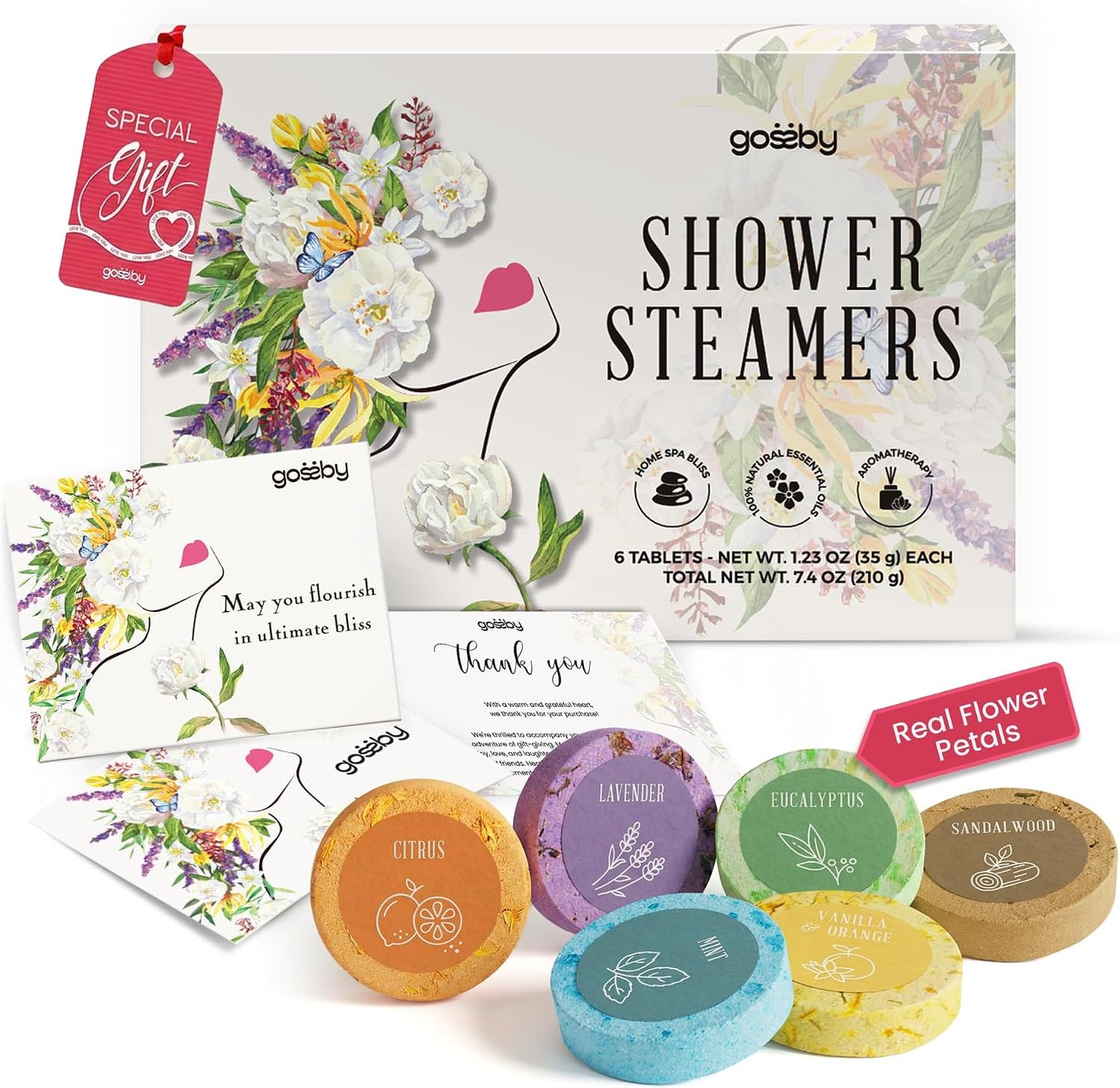 GOSSBY Shower Steamers Aromatherapy (6 Pcs) - Mothers Day Gift for Mom - Birthday, Stress Relief Gift for Women Wife Teen Girl - Basket Stuffers - Natural Essential Oils, Self Care Relaxation Home Spa