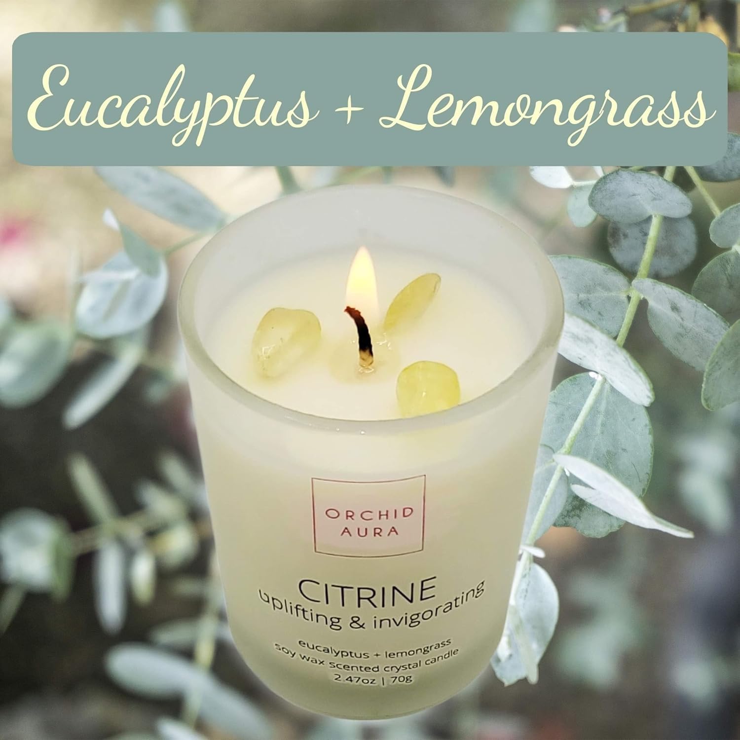 Soy Candles with Healing Crystals. Citrine, Rose Quartz, Amethyst Crystal. Eucalyptus + Lemongrass, Jasmine + Sandalwood, Clary Sage + Lavender. 3PC Scented Crystal Candle Set, 2.47oz Each