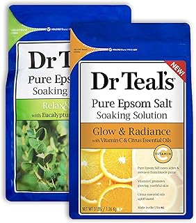 Dr Teal's Pure Epsom Salt Bath Variety Gift Set (2 Pack, 3lb Ea.) - Relax & Relief Eucalyptus & Spearmint, Glow & Radiance Vitamin C & Citrus - Essential Oils Soothe the Mind, Alleviated Daily Stress