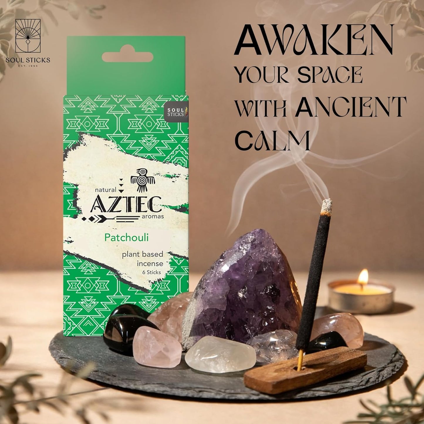 Soul Sticks Aztec Cinnamon Resin Incense Sticks, 90 Hrs Burn Time – 100% Natural, Hand-Rolled & Slow-Burning 6 Pcs| Artisan Blend for Yoga, Meditation, Relaxation, Aromatherapy (Patchouli)
