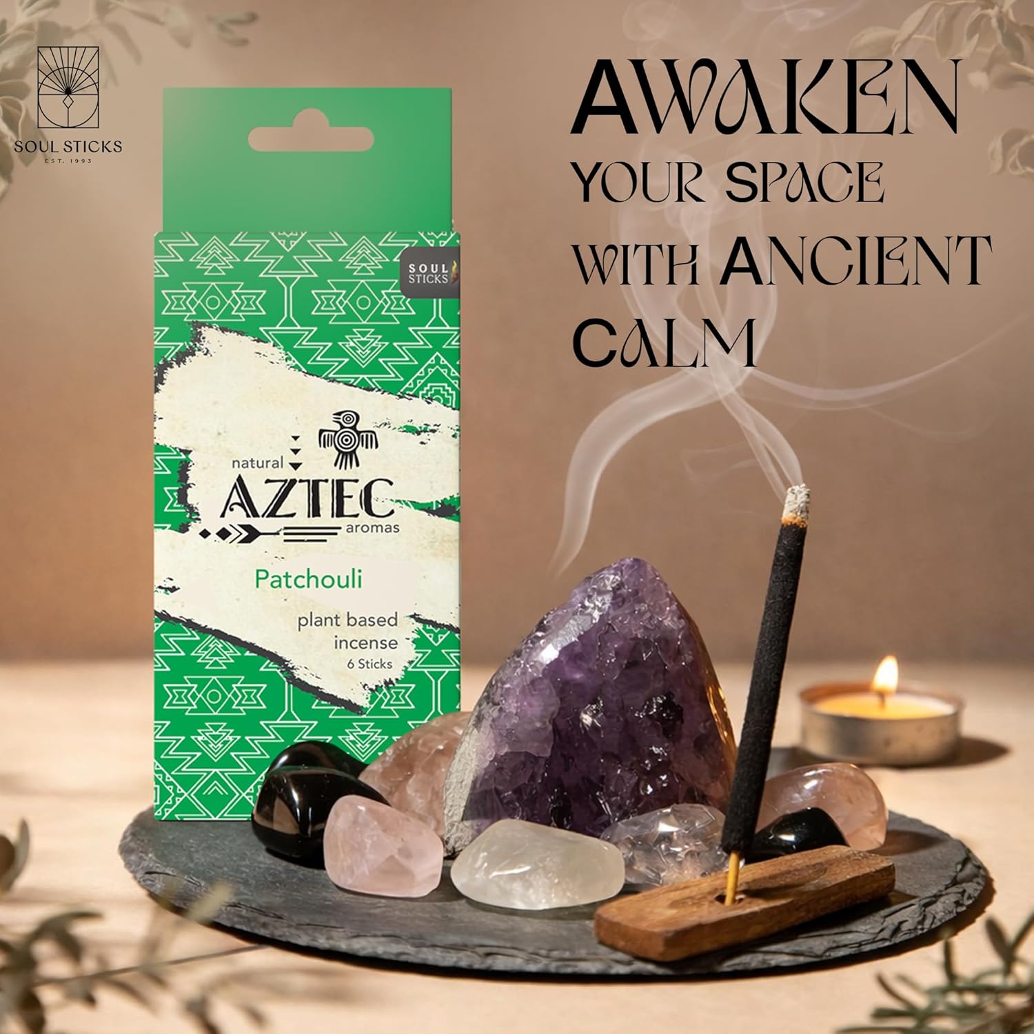 Soul Sticks Aztec Cinnamon Resin Incense Sticks, 90 Hrs Burn Time – 100% Natural, Hand-Rolled & Slow-Burning 6 Pcs| Artisan Blend for Yoga, Meditation, Relaxation, Aromatherapy (Patchouli)