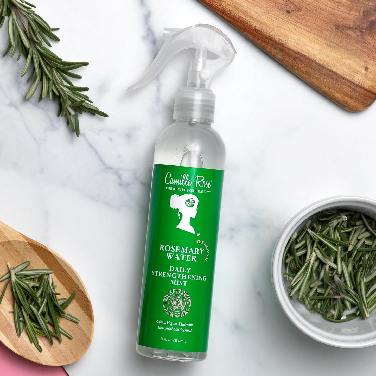 Camille Rose Rosemary Water, Daily Hair Strengthening Mist – Hydrating Refresher Spray with Rosemary Oil, Peppermint & Aloe Vera, 8 Oz Ea