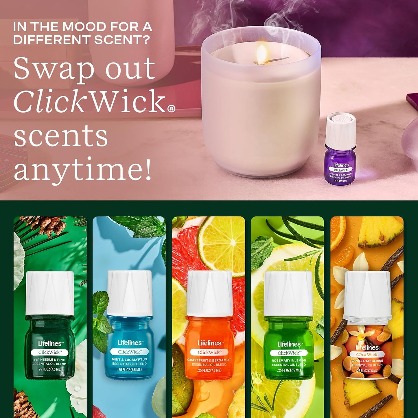 ClickWick Essential Oil Blends for Lifelines Diffusers, 3-Pack in Bloom Set - Essential Oil Blend Refill for Candle, Plant & Shower Aromatherapy Diffuser - Fragrance for Diffusers