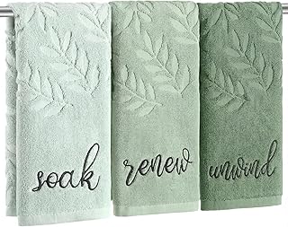 Moukeren 3 Pcs Sage Green Hand Towels for Bathroom 100% Cotton Jacquard Embroidered Leaves Soak Unwind Bath Towels Bathroom Spa Kitchen Dishcloth Gift Set Farmhouse Decorations