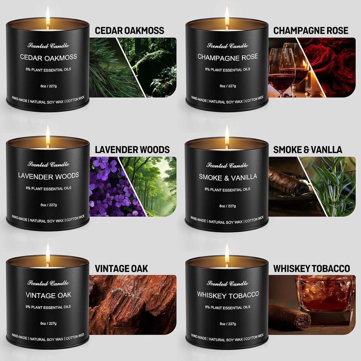 Men’s Scented Candles Set – Soy Wax Aromatherapy Candles for Men, Masculine Scented Candles with Essential Oils, Long Lasting Strong Scent, Luxury Gift Candles for Men,Dad,Him (48oz)