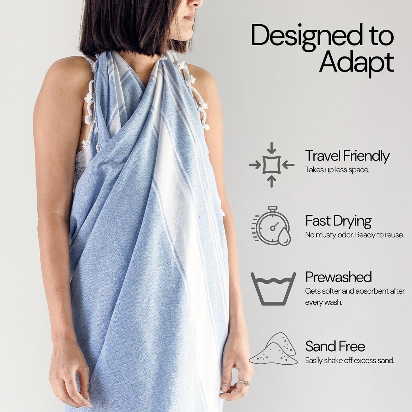Salt Earth Cotton Turkish Beach Towel (Set of 2, 36"x72") - Soft, Quick Dry, Sand Resistant, Absorbent Towels for Bathroom, Home, Travel, Pool, Spa, Bath, Swim - Beach Towels Oversized (Sky Blue)