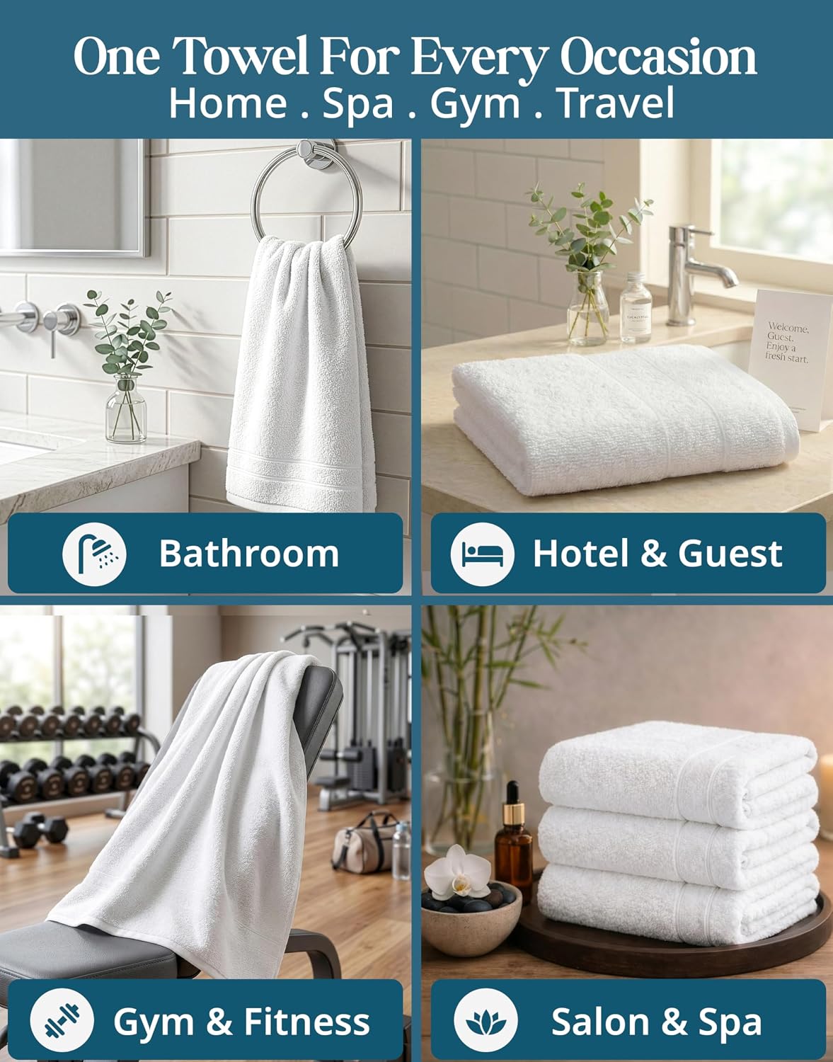 White Hand Towels for Bathroom - Pack of 6 (16"x28") 100% Cotton Hand & Face Towels - Soft, Durable, Quick Dry & Highly Absorbent, Fingertip Towel for Bathroom - Great for Gym, Salon, Spa & Family Use