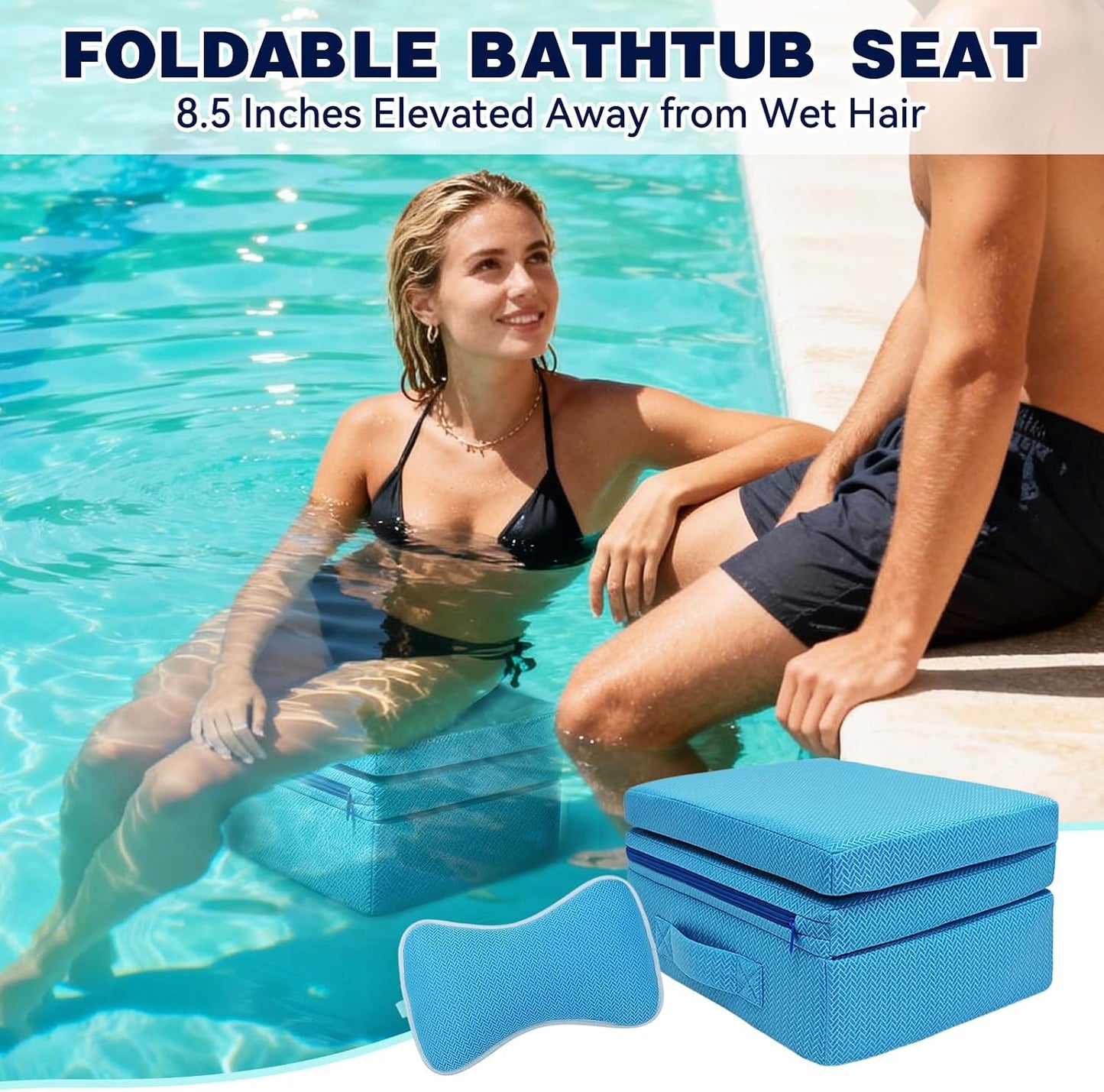 Hot Tub Booster Seat for Adults, Thickened Bathtub Cushion with Backrest and Removable Bath Pillow, 3D Air Mesh Hot Tub Seat Accssories, Full Body Support for Back Pain Relief, Relaxing Spa