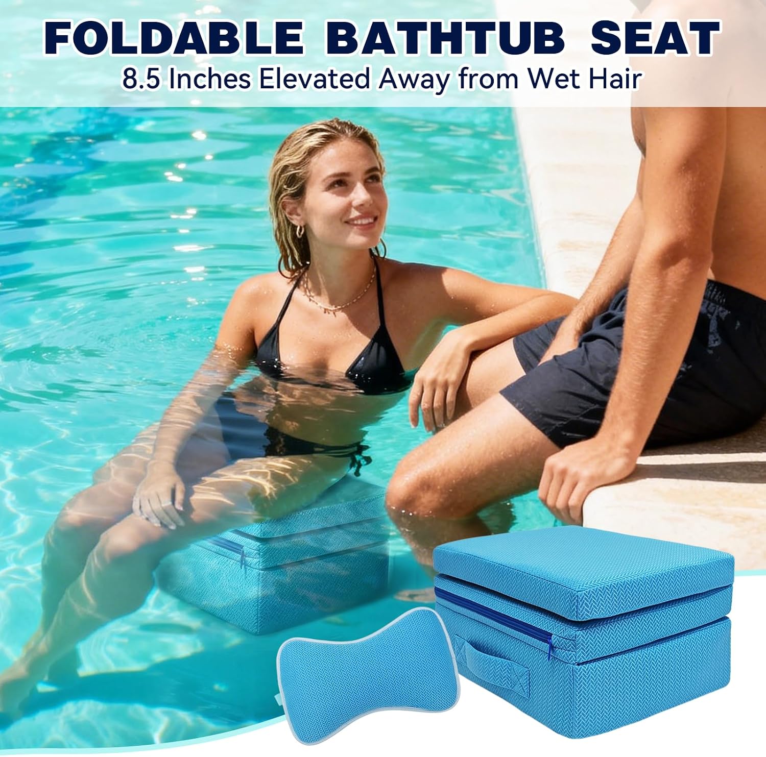Hot Tub Booster Seat for Adults, Thickened Bathtub Cushion with Backrest and Removable Bath Pillow, 3D Air Mesh Hot Tub Seat Accssories, Full Body Support for Back Pain Relief, Relaxing Spa