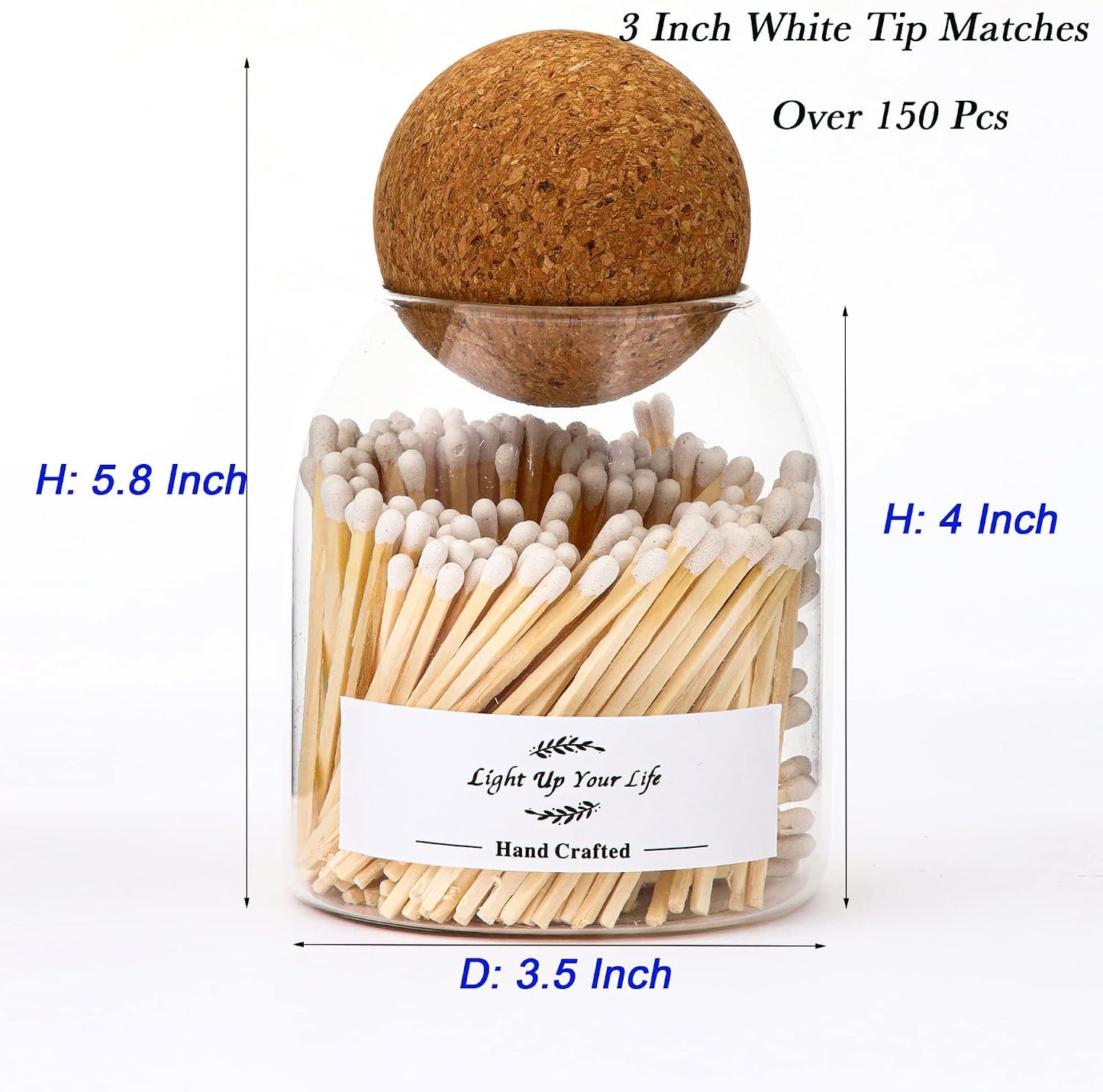 White Matches Included (150Pcs), Match Holder with Striker, Match Cloche with Striker, Safety Matches for Candles with Striker, 150Pcs 3'' Candle Matches, Long Fireplace Matches for BBQ Grill