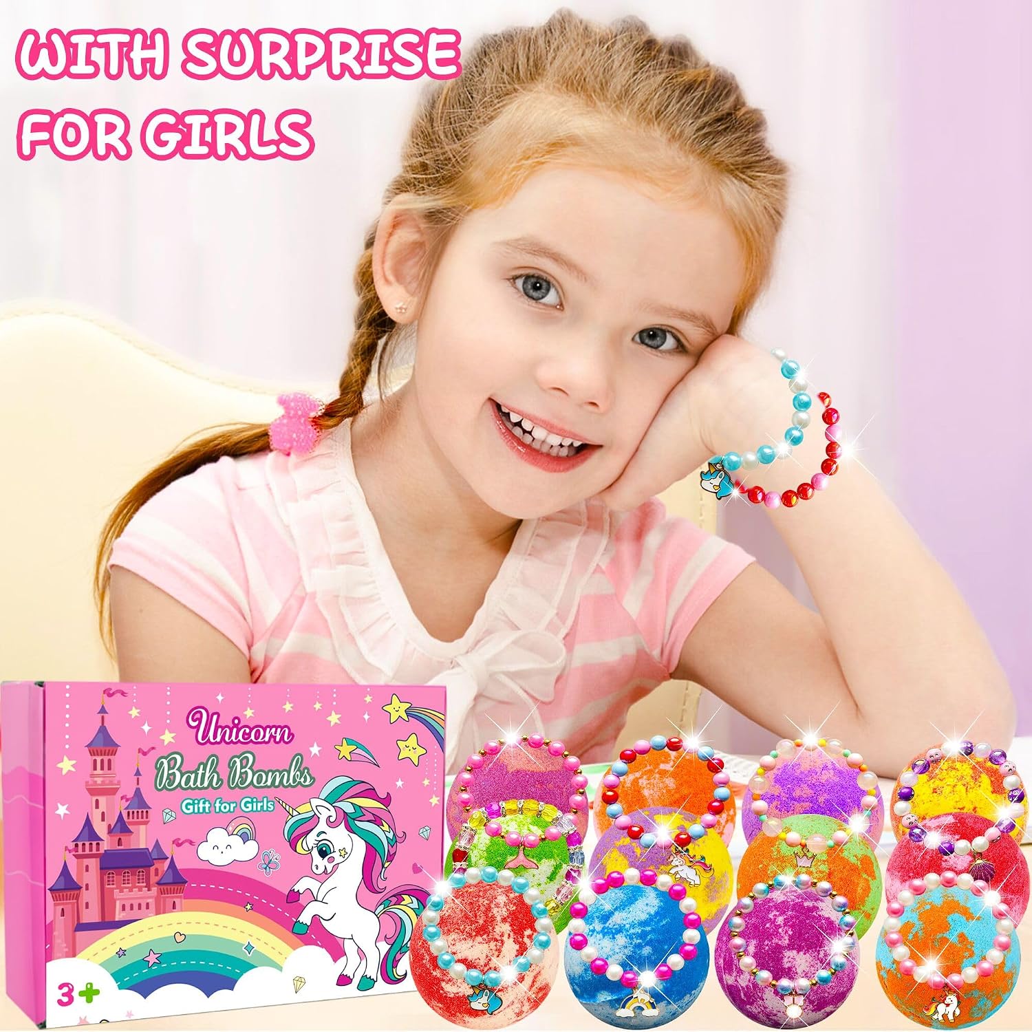 Unicorn Bath Bombs with Surprise Toys Inside for Kids Girls 3 4 5 6 7 8 Years Old Birthday Gift for Girls Bath Bombs with Surprise Jewelry Inside for Kids Toddler Girl Birthday Christmas Easter Gifts