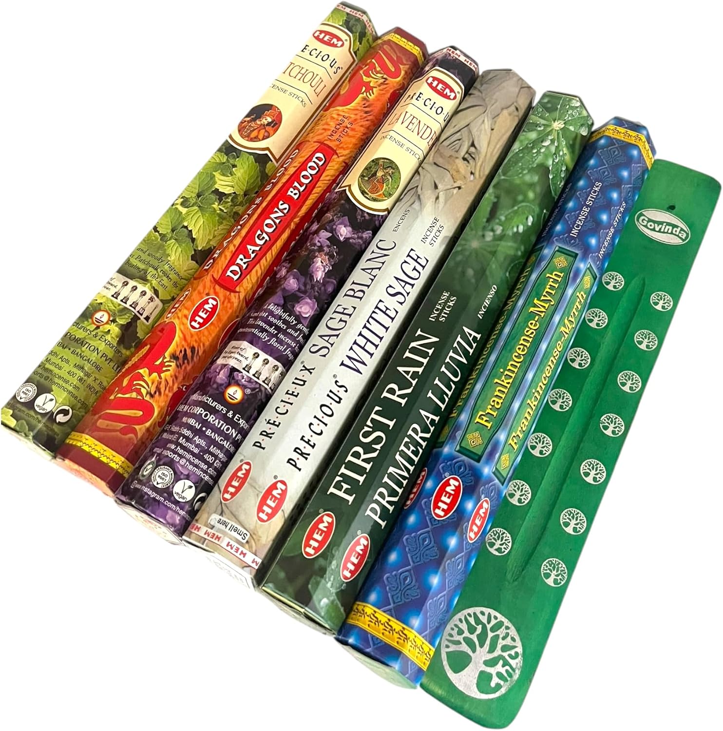 Hem Incense Sticks Variety Pack #1-120 Insence-Sticks (6 Incents x 20 Insense) + Incense Stick Holder Bundle with 6 Top Scents Including Lavender Patchouli Dragons Blood White Sage