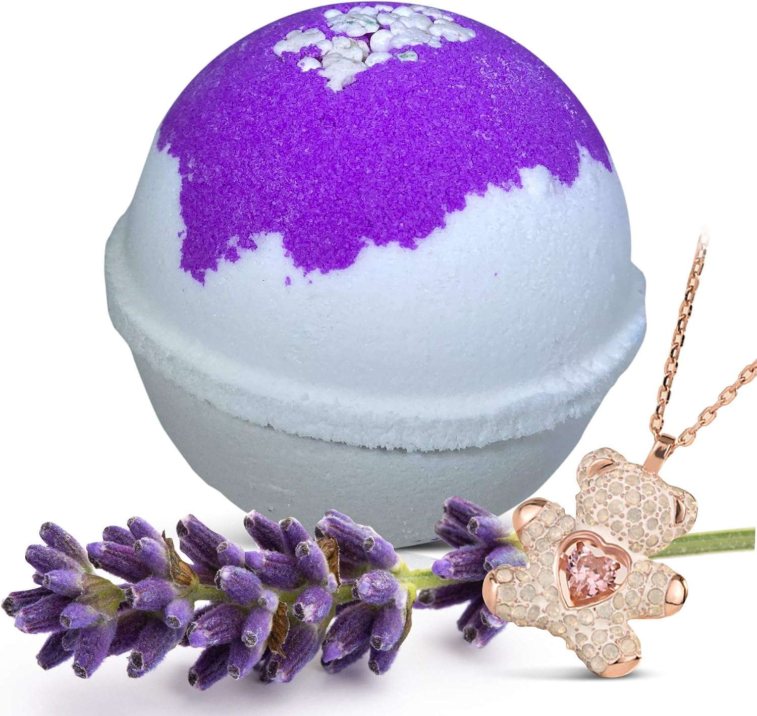 Bath Bomb with Surprise Bear Necklace Inside - Skin Moisturizing Natural Ingredients Safe for Kids - Bath Bomb with Bear Jewelry Inside for Women