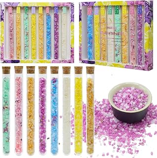 Bath Salts for Women Relaxing, Birthday Gift Set, 8 Cute Individually Wrapped, Organic with Essential Oils, Dead Sea Salt, Dried Flowers, Self Care for Mom, Girlfriend, Her, 8 Scents, Total 8 oz
