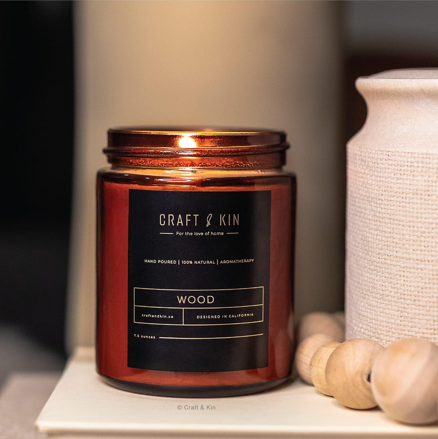 Craft & Kin Premium Wood Scented Candle – Long Lasting, 45 Hour Burn Time – Luxury Natural Soy Scented Candle – Room Decor and Aromatherapy – 8 oz
