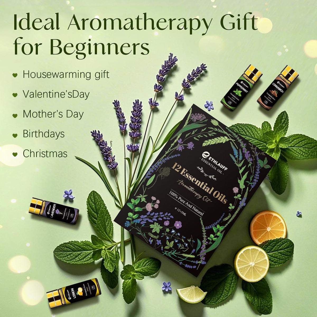 Essential Oils Set, 12 pcs Pure Essential Oil for Diffuser, Humidifiers, Skin Care, Massage, Fragrance Oil Scent for DIY Candle and Soap Making, Gift for Friend
