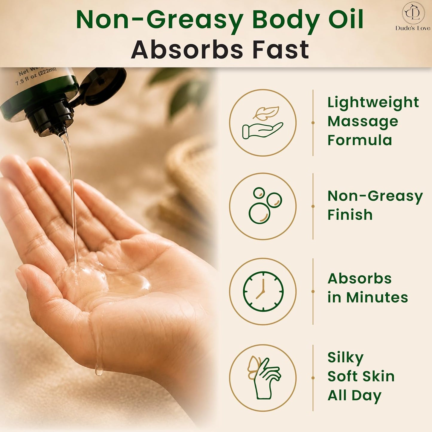 Lush Love Massage Oil | Lime & Juniper Berry Essential Oils | 100% Natural & Organic | No Mineral Oil, No Silicones | Non-Greasy Body Oil | Massage, MOISTURISE, Recover | 7.5 fl oz (222ml)