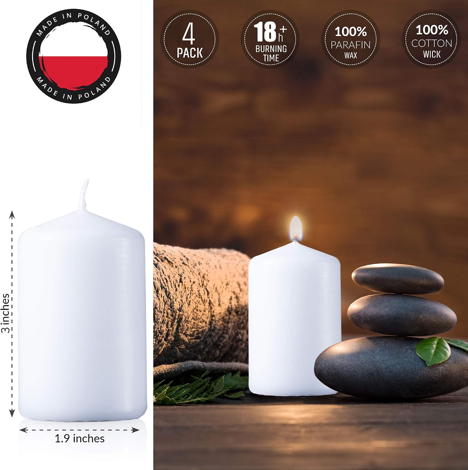 SPAAS White Pillar Candles - 4 Pack | 2x3” Small Pillar Candles for Lantern Home Décor, Kitchen Decoration, Fireplace, Wedding Aesthetic, Centerpiece | Non Scented Decorative Pillar Candles