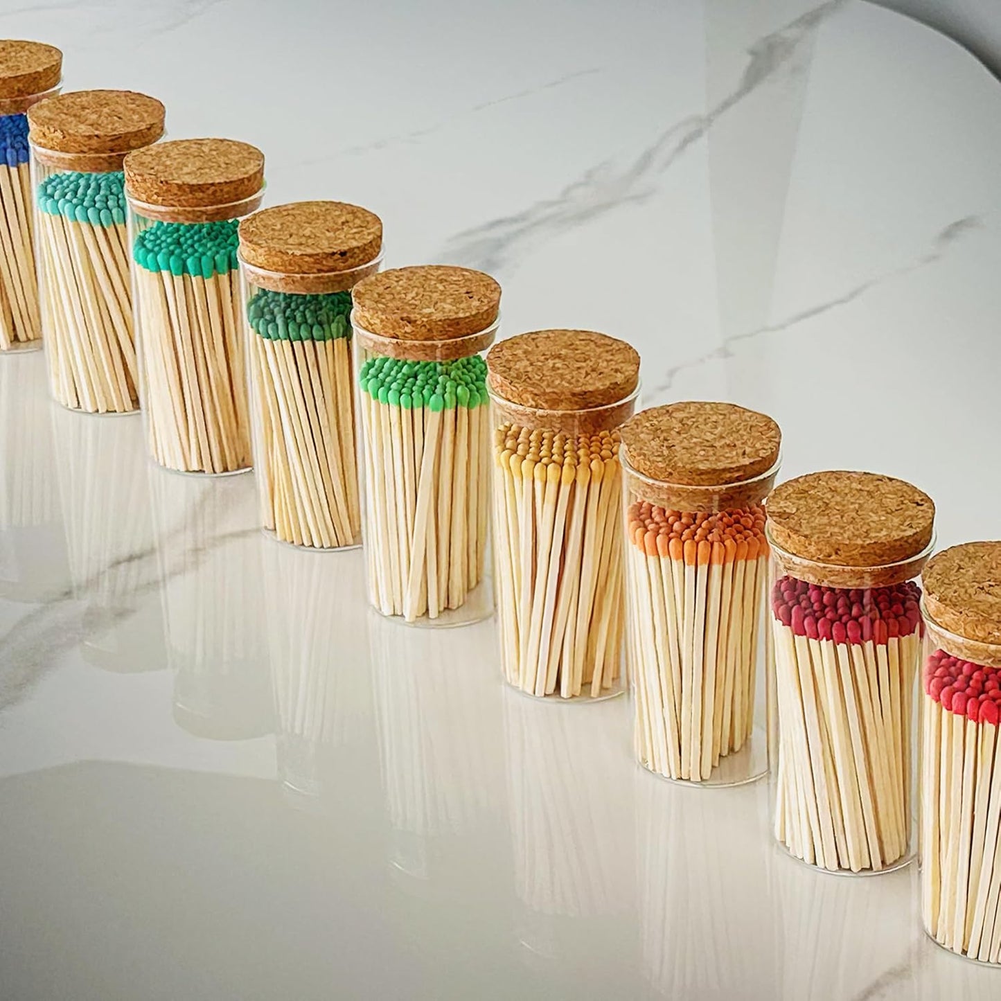 Decorative Matches in a Glass Jar | 4" Light Pink Long Matches (100 Match Sticks) + Cork Top Glass Holder + Striker Stickers | Gifts, Décor, & Candle Accessories | by Thankful Greetings, USA