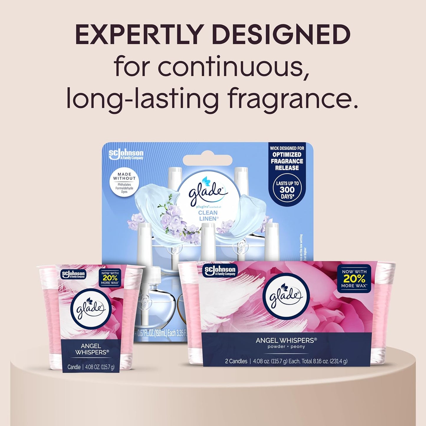 Glade 1-Wick Scented Candle Jar, Angel Whispers, Air Freshener Infused with Essential Oils, 4.08 Oz, 2 Count