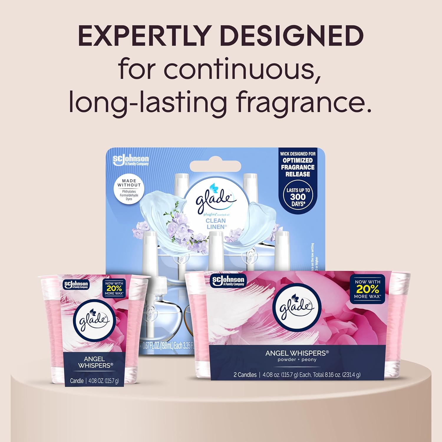 Glade 1-Wick Scented Candle Jar, Angel Whispers, Air Freshener Infused with Essential Oils, 4.08 Oz, 2 Count
