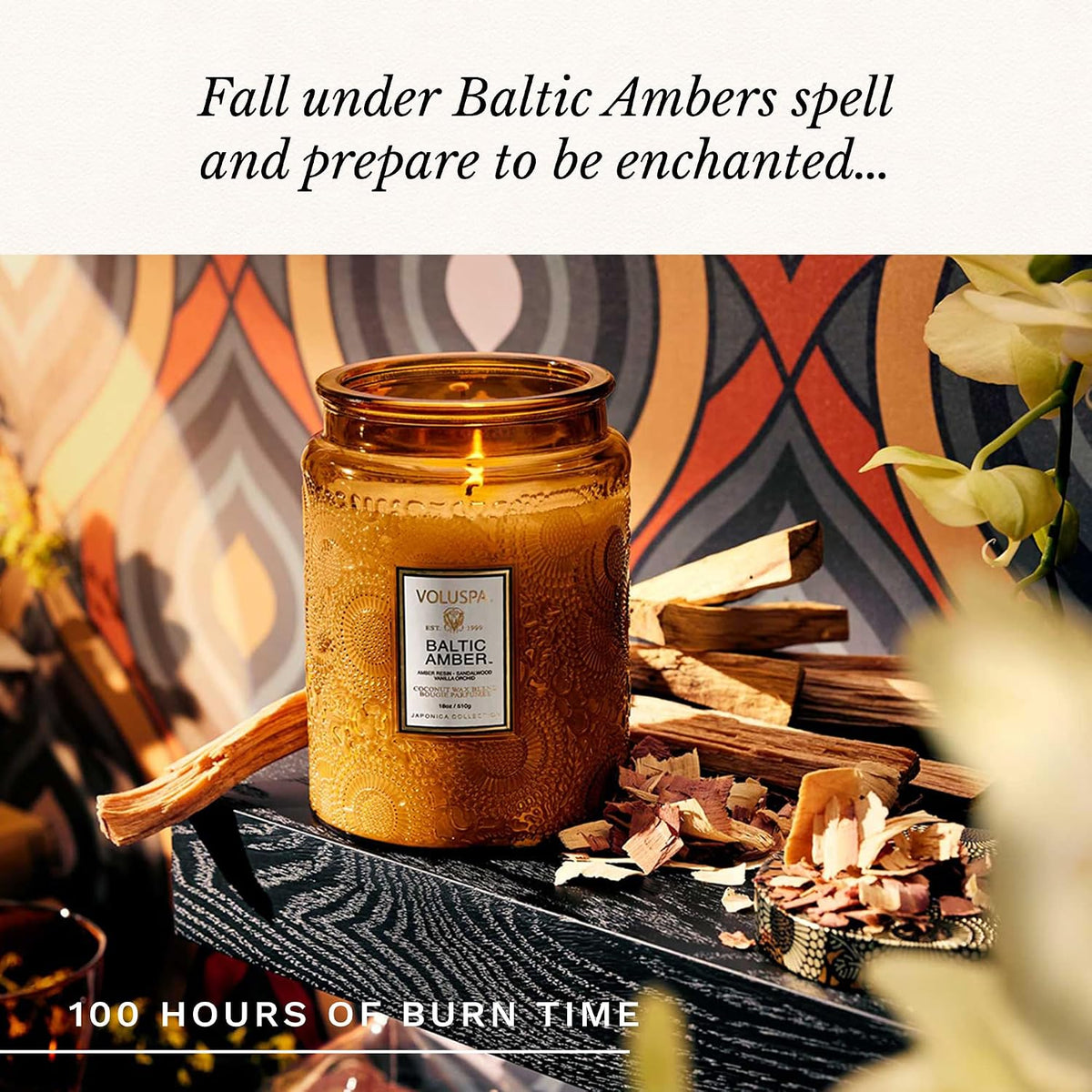 Voluspa Baltic Amber Large Scented Candle Jar 18 Oz, 100 Hr Burn