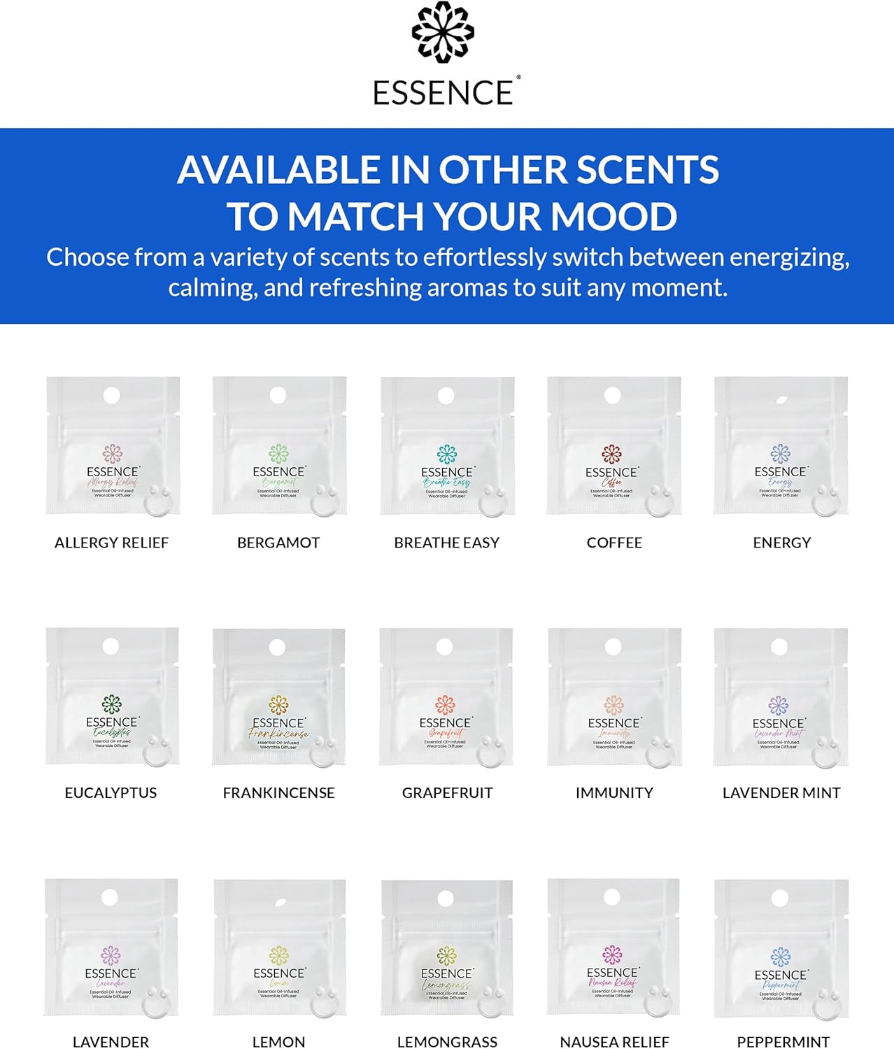 Essence Wearable Aromatherapy Nasal Diffuser – Peppermint Essential Oil Nose Ring Silicone Inhaler for Stress & Mood Support - Made in USA & Travel-Friendly (3 Pack)