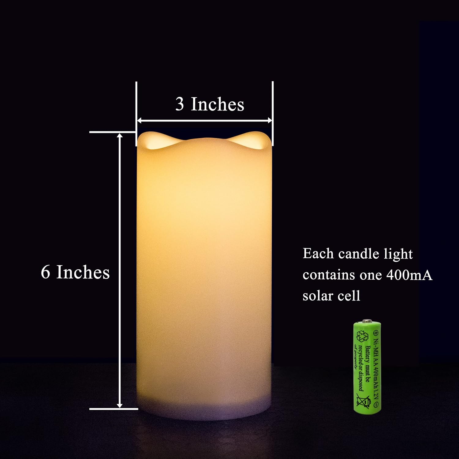 Solar Candles Outdoor Waterproof, 3" x 6" Ivory White Flameless Candles, Dusk to Dawn Light Sensor, LED Rechargeable Pillar Solar Candles for Outdoor Lanterns, Patio Decor