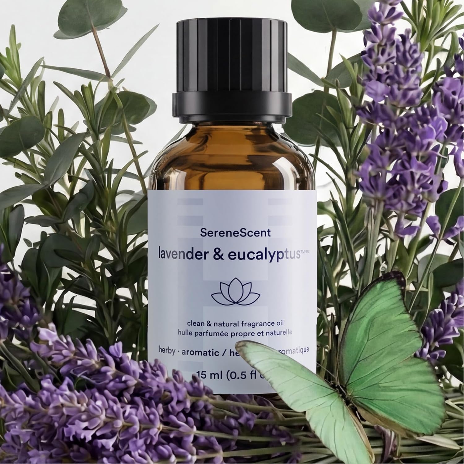 Homedics SereneScent Wellness Oil Refill for Waterless Diffusers, Lavender & Eucalyptus, 15ml Plug & Play Fragrance Oil Bottle, Aromatherapy Scent Refill for Home, Office, Bedroom, Compact Diffusers