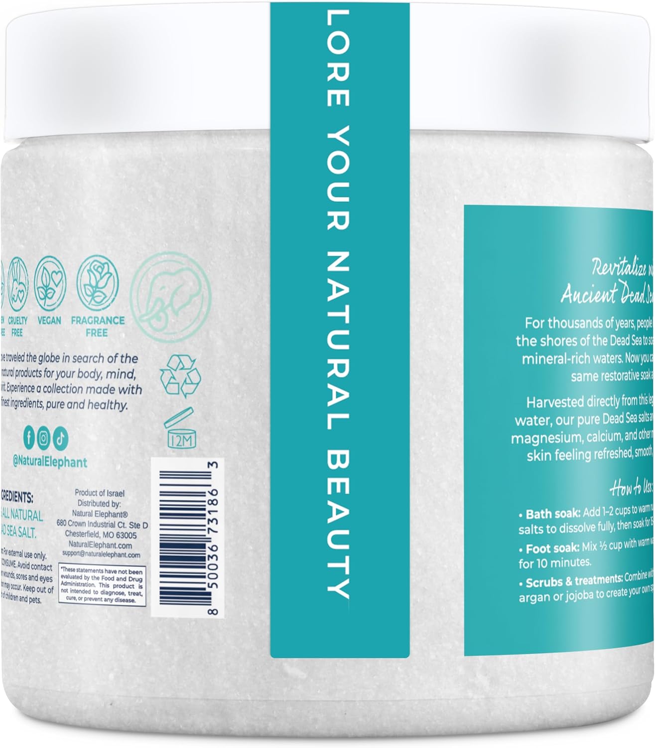 Dead Sea Salt Fine Grain Bath Soak 21 oz – Natural Mineral Body Soak