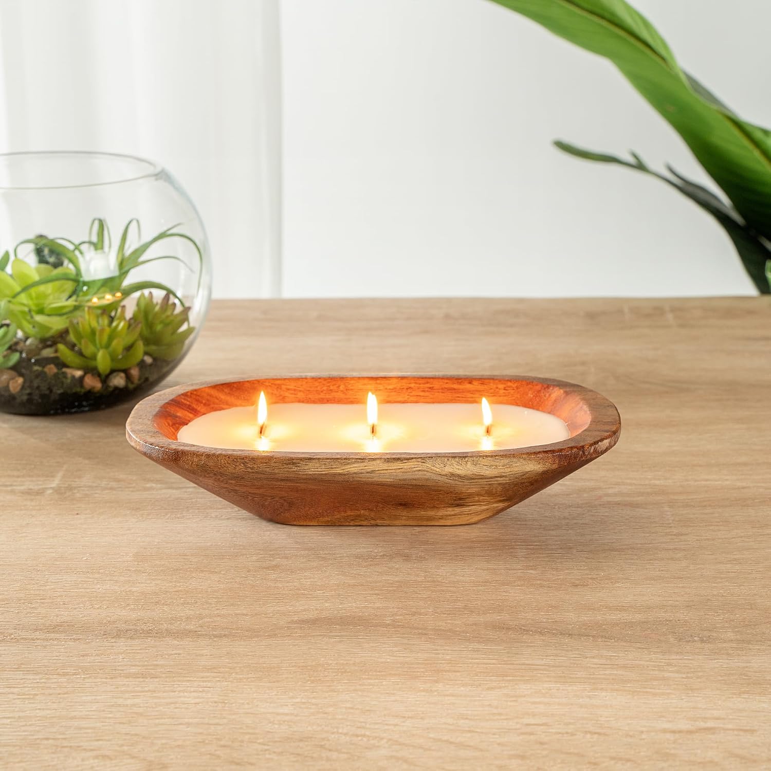 Restaurantware-Coco Casa 9.1 x 5.5 x 2 Inch Wood Dough Bowl Candle, 1 Hand Poured Bread Bowl Candle - Coconut Mango Fragrance, Double Wax Blend, Soy Wax Scented Candle, Wooden Wick