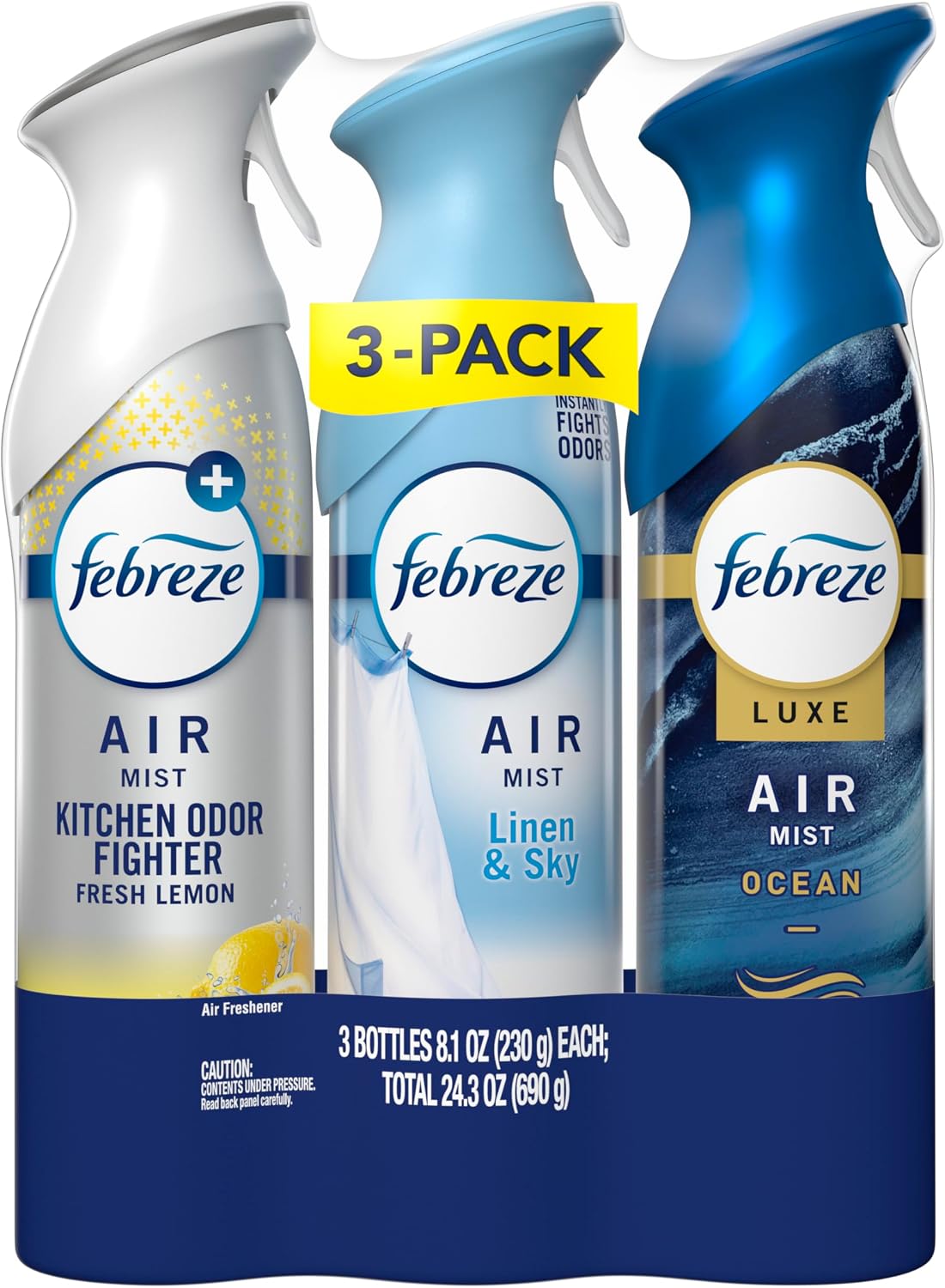 Febreze Air Mist, Air Freshener Spray, Odor Fighting Room Spray, Deodorizer for Home Bathroom Kitchen Office Apartment Dorm Room Classroom, Kitchen Base Mix, 8.1oz, 3ct