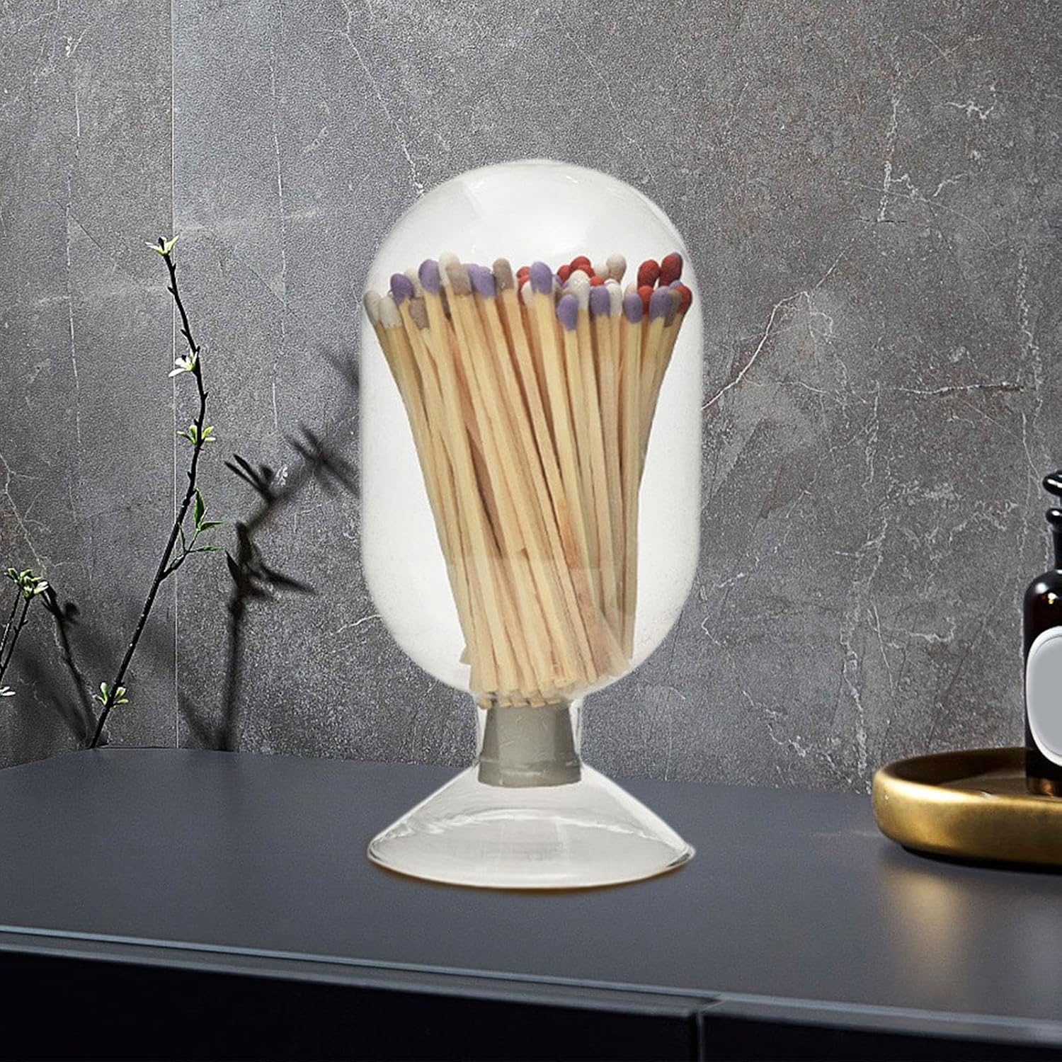 Cloche Jar Match Holder Multiuse Storage Container Fireplace Match Cloche Jar (Matches Not Included), L