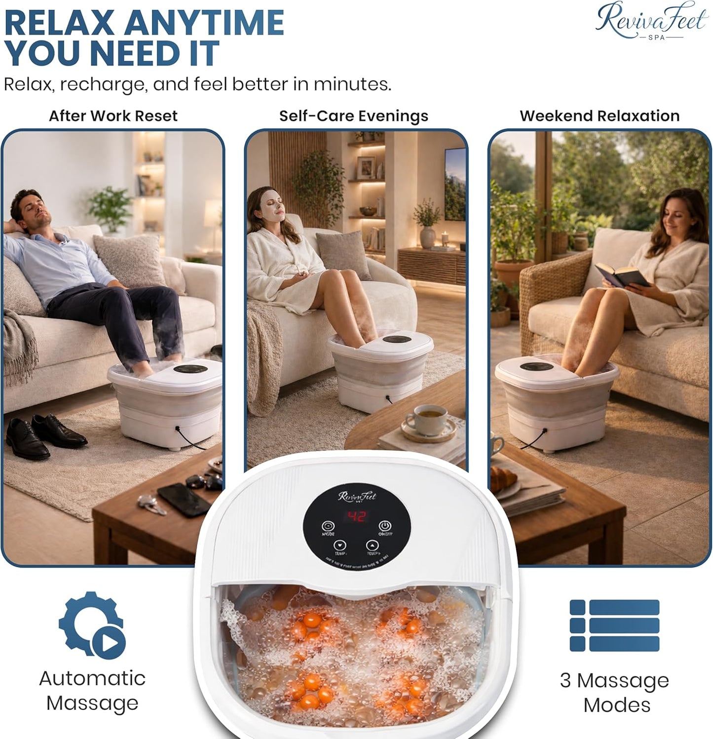 Collapsible Foot Spa Electric Rotary Massage, Heated Foot Bath with Bubbles and Temperature Control. Foot Bath Soak Tub with Remote, 16 Motorized Shiatsu Massage Balls & 16 Salt Bombs